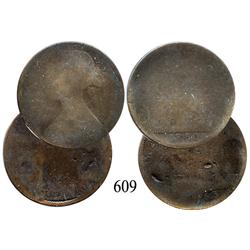 Lot of 2 Victorian English copper pennies, 1860, 1863.