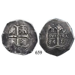 Lima, Peru, cob 8 reales, 1684V.