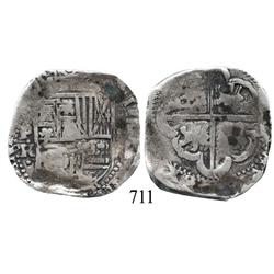 Potosí, Bolivia, cob 8 reales, Philip IV, P•TR• (large monogram, late 1630s to early 1640s), scarce.