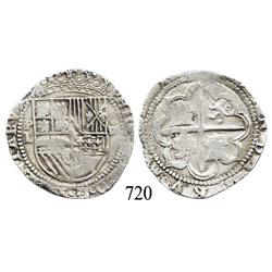 Potosí, Bolivia, cob 4 reales, Philip II, P-L to left (1st period), scarce.