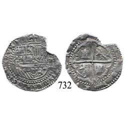 Potosí, Bolivia, cob 2 reales, Philip II, P-B (2nd period), "Great Module."