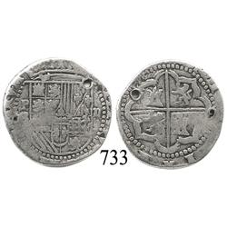 Potosí, Bolivia, cob 2 reales, Philip II, P-B (2nd period).