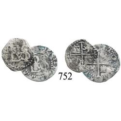 Lot of 2 Potosí, Bolivia, cob ½ reales of Philip III, assayer R (curved leg) and no assayer.