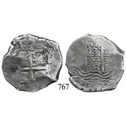 Potosí, Bolivia, cob 8 reales, 1693VR.