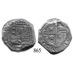 Madrid, Spain, cob 8 reales, Philip IV, assayer backwards B (1642), rare, Plate Coin in Calicó-Trigo