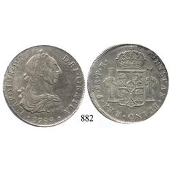 Potosí, Bolivia, bust 8 reales, Charles IV transitional (bust of Charles III, ordinal IV), 1789PR.