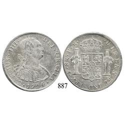 Potosí, Bolivia, bust 8 reales, Charles IV, 1794PR.