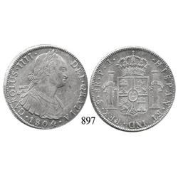 Potosí, Bolivia, bust 8 reales, Charles IV, 1804PJ.