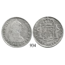 Potosí, Bolivia, bust 4 reales, Charles III, 1780PR.