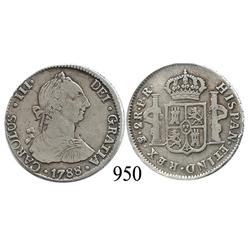 Potosí, Bolivia, bust 2 reales, Charles III, 1788PR.