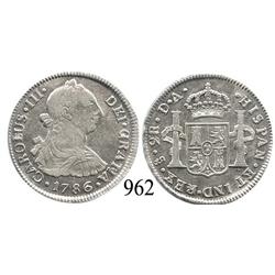 Santiago, Chile, bust 2 reales, Charles III, 1786DA.