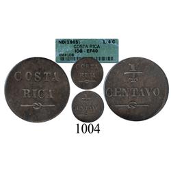 Costa Rica, copper-nickel ¼ centavo, no date (1865), encapsulated ICG EF-40.