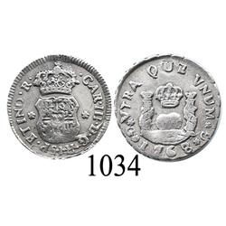 Guatemala City, Guatemala, pillar ½ real, Charles III, 1768 (no assayer).