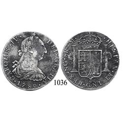 Guatemala City, Guatemala, bust 8 reales, Charles IV transitional (bust of Charles III, ordinal IV),