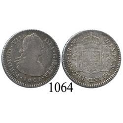 Guatemala City, Guatemala, bust 1 real, Ferdinand VII transitional (bust of Charles IV), 1808M.
