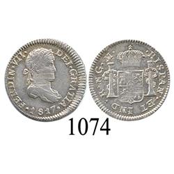 Guatemala City, Guatemala, bust ½ real, Ferdinand VII, 1817M, lustrous AU with adjustment marks.