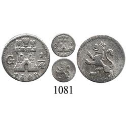 Guatemala City, Guatemala, ¼ real, Charles IV, 1803.