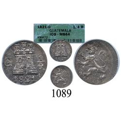 Guatemala City, Guatemala, ¼ real, Ferdinand VII, 1821, encapsulated ICG MS-64.
