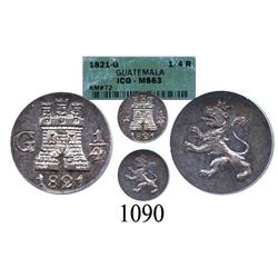 Guatemala City, Guatemala, ¼ real, Ferdinand VII, 1821, encapsulated ICG MS-63.