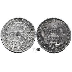 Mexico City, Mexico, pillar 8 reales, Philip V, 1740/30MF, with chopmarks.