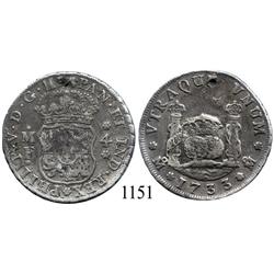 Mexico City, Mexico, pillar 4 reales, Philip V, 1733MF, very rare.