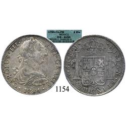 Mexico City, Mexico, bust 8 reales, Charles III, 1784FM, encapsulated ICG-AU50.