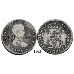 Chihuahua, Mexico (War for Independence), bust 8 reales, Ferdinand VII, 1818RP, with countermarks T 