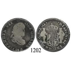 Zacatecas, Mexico (War for Independence), bust 2 reales, Ferdinand VII, 1818AG.