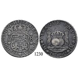Lima, Peru, pillar 8 reales, Ferdinand VI, 1760JM.