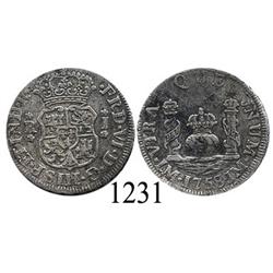 Lima, Peru, pillar 1 real, Ferdinand VI, 1758JM.