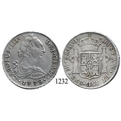 Lima, Peru, bust 8 reales, Charles III, 1779MJ.