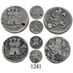 Lot of 2 Lima, Peru, ¼ reales, Charles IV, 1801 and 1808.
