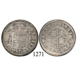 Segovia, Spain, milled 2 reales "pistareen," Philip V, 1723F.