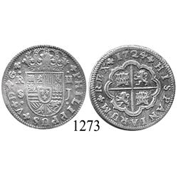 Seville, Spain, milled 2 reales "pistareen," Philip V, 1724J.