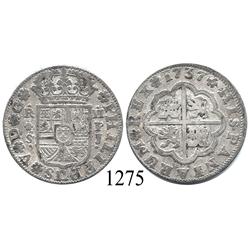 Seville, Spain, milled 2 reales  pistareen,  Philip V, 1737PJ.