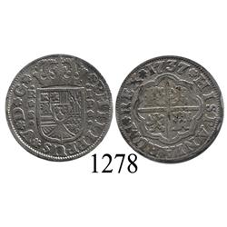 Seville, Spain, milled 1 real  half pistareen,  Philip V, 1737P.