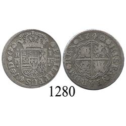 Madrid, Spain, milled 1 real  half pistareen,  Philip V, 1740JF.