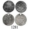 Image 1 : Lot of 2 Spanish milled ½ real "quarter pistareens" of Philip V: Madrid, 1738PJ; Seville, 1738JF.