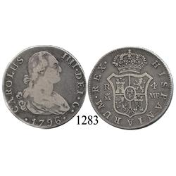 Madrid, Spain, bust 4 reales, Charles IV, 1796MF.