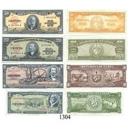 Cuba, set of banknotes in denominations of 50, 20, 10 and 5 pesos, 1960, with "Che" signature.