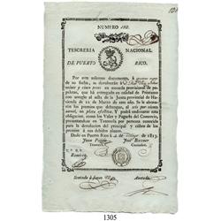 Puerto Rico (National Treasury), 25 pesos (promissory note), 1813.