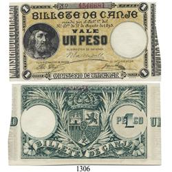 Puerto Rico (Spanish Department of Overseas Affairs), 1 peso compulsory "coin exchange" note, 1895.