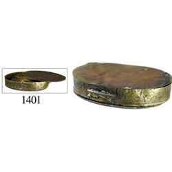 Brass oval box for sealing wax (three parts).