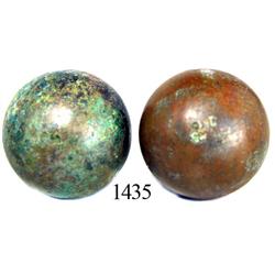 Lot of 2 bronze musketballs, rare.