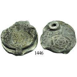 Large lead cloth seal with Tudor rose and British arms designs.