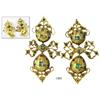 Image 1 : Pair of gold filigree/emerald earrings.