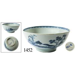 Chinese blue-on-white porcelain bowl, "scholar on bridge" pattern, in choice condition.