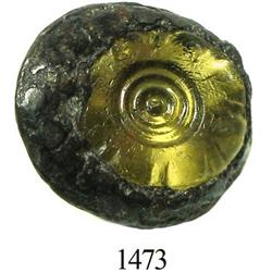 Pewter personal seal with yellow-glass insert.