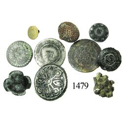 Lot of 10 small bronze/pewter buttons.