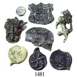 Lot of 8 bronze/pewter/lead seals and appliqués.